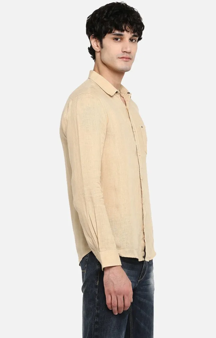 Spykar Men'S Beige Linen Melange Casual Shirts