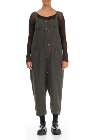 Strappy Silver Sage Mélange Linen Dungaree Jumpsuit