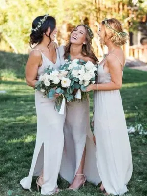 Summer Rustic Boho Flowy Bridesmaid Dresses with Slit FS045