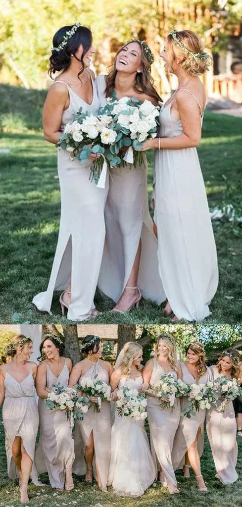 Summer Rustic Boho Flowy Bridesmaid Dresses with Slit FS045