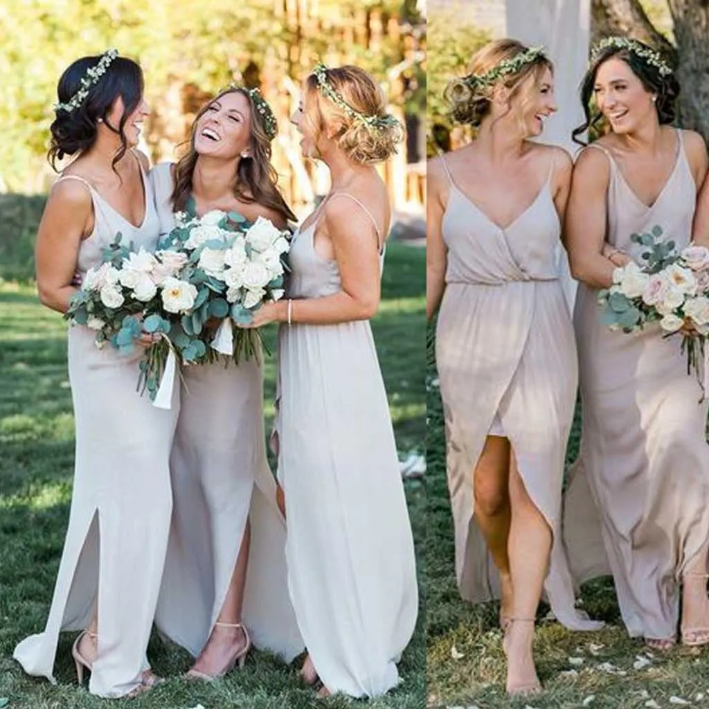 Summer Rustic Boho Flowy Bridesmaid Dresses with Slit FS045