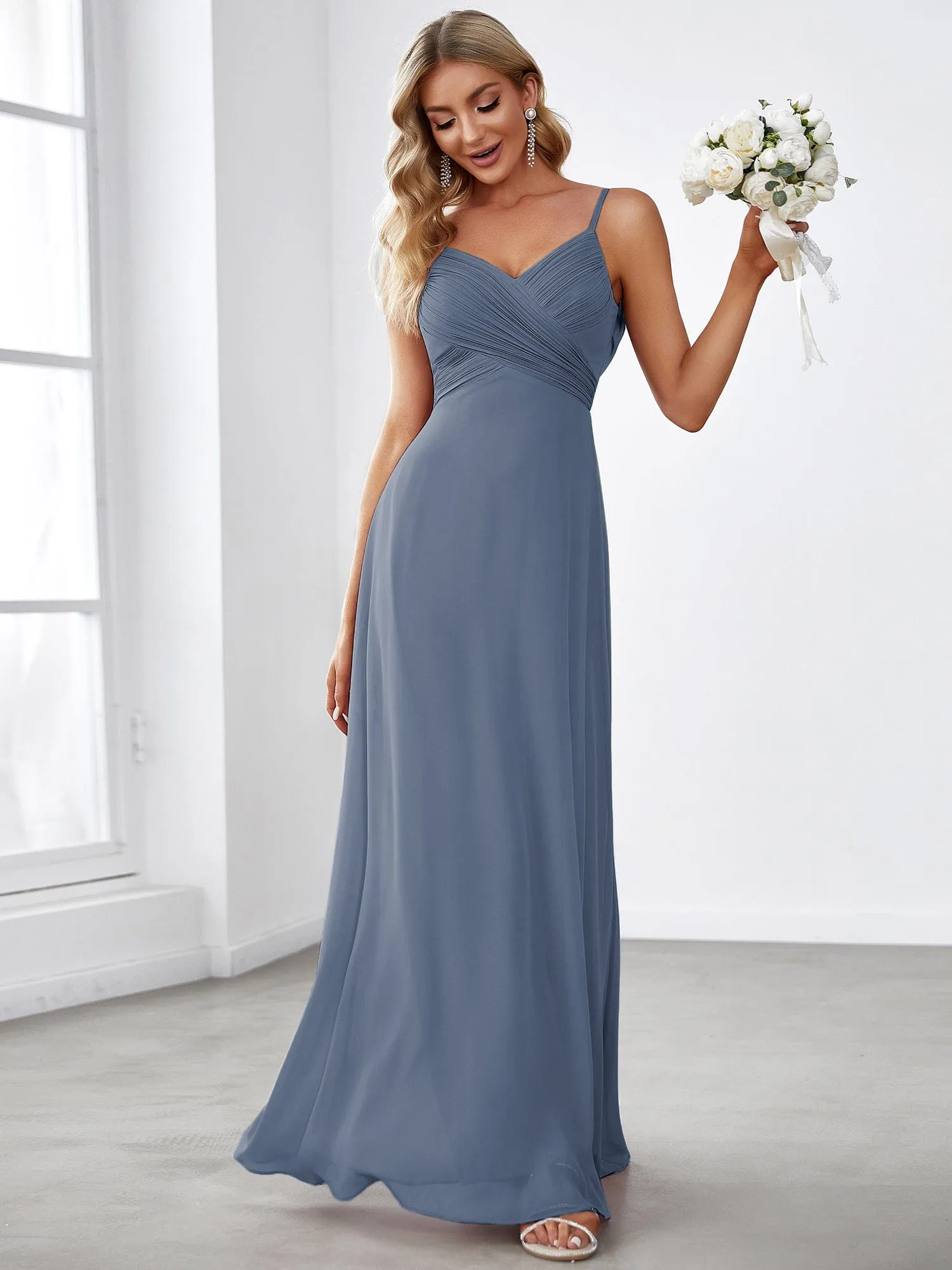 Sweetheart Draped Back Floor Length Bridesmaid Dress