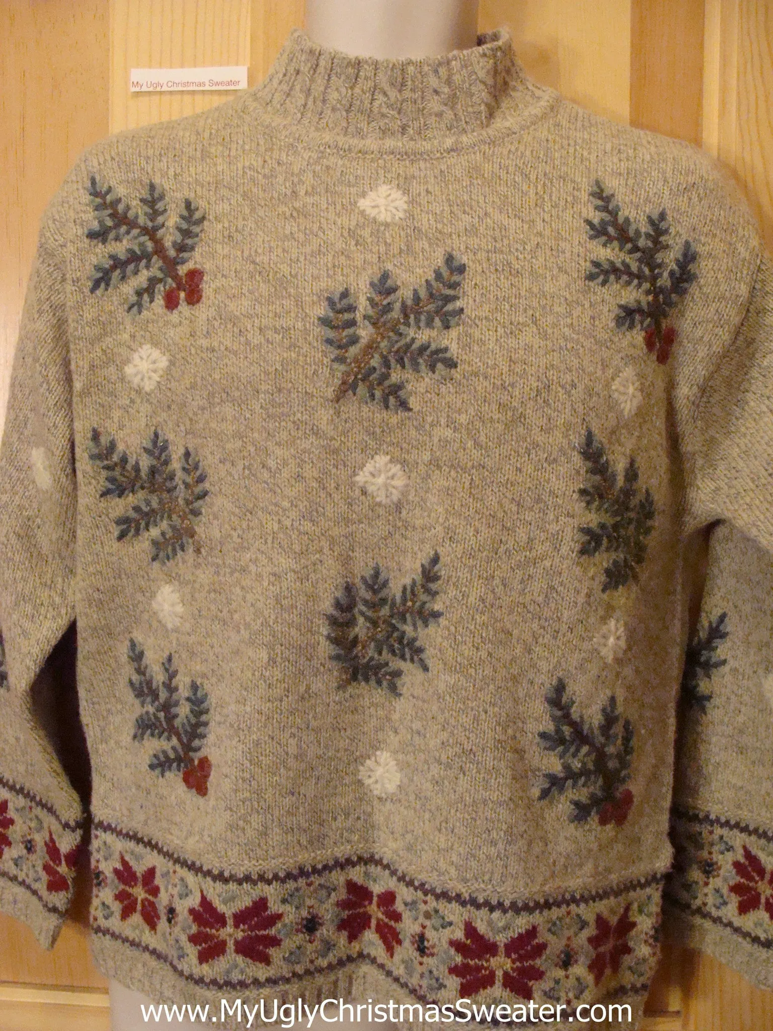 Tan Pullover Two Sided Funny Ugly Sweater with Greenery