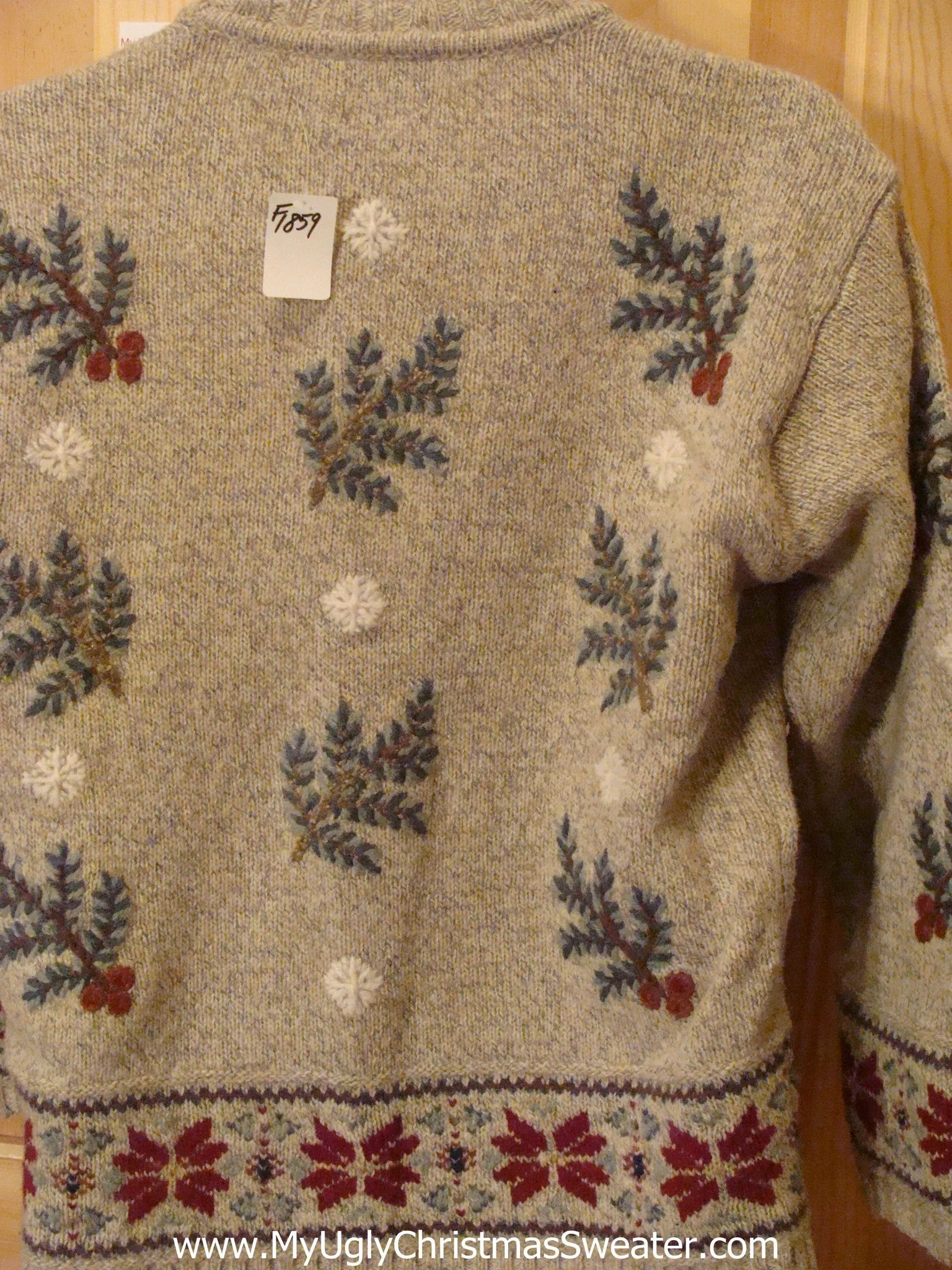 Tan Pullover Two Sided Funny Ugly Sweater with Greenery