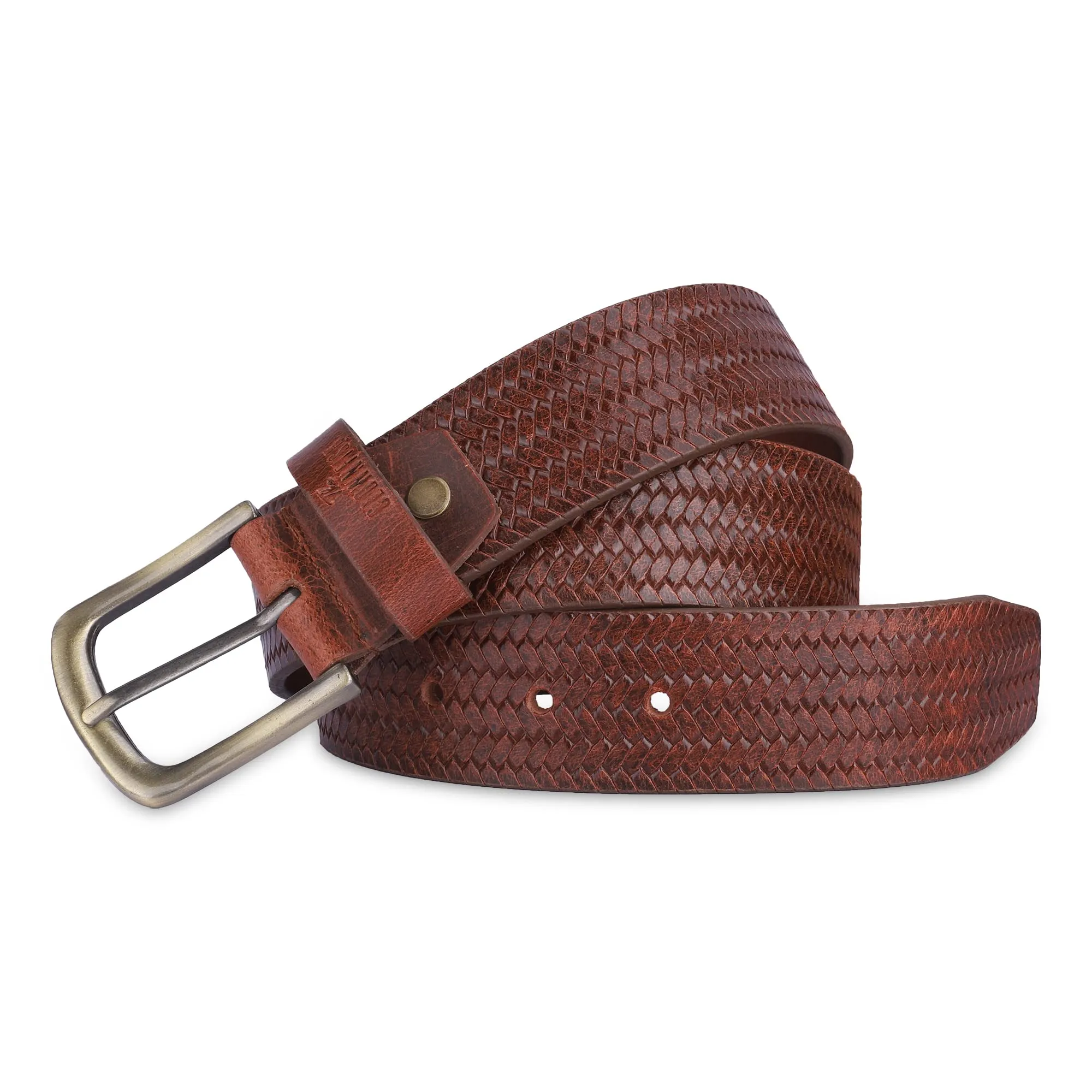 THE CLOWNFISH Men's Genuine Leather Belt with Embossed Design - Tan (Size - 36 inches)