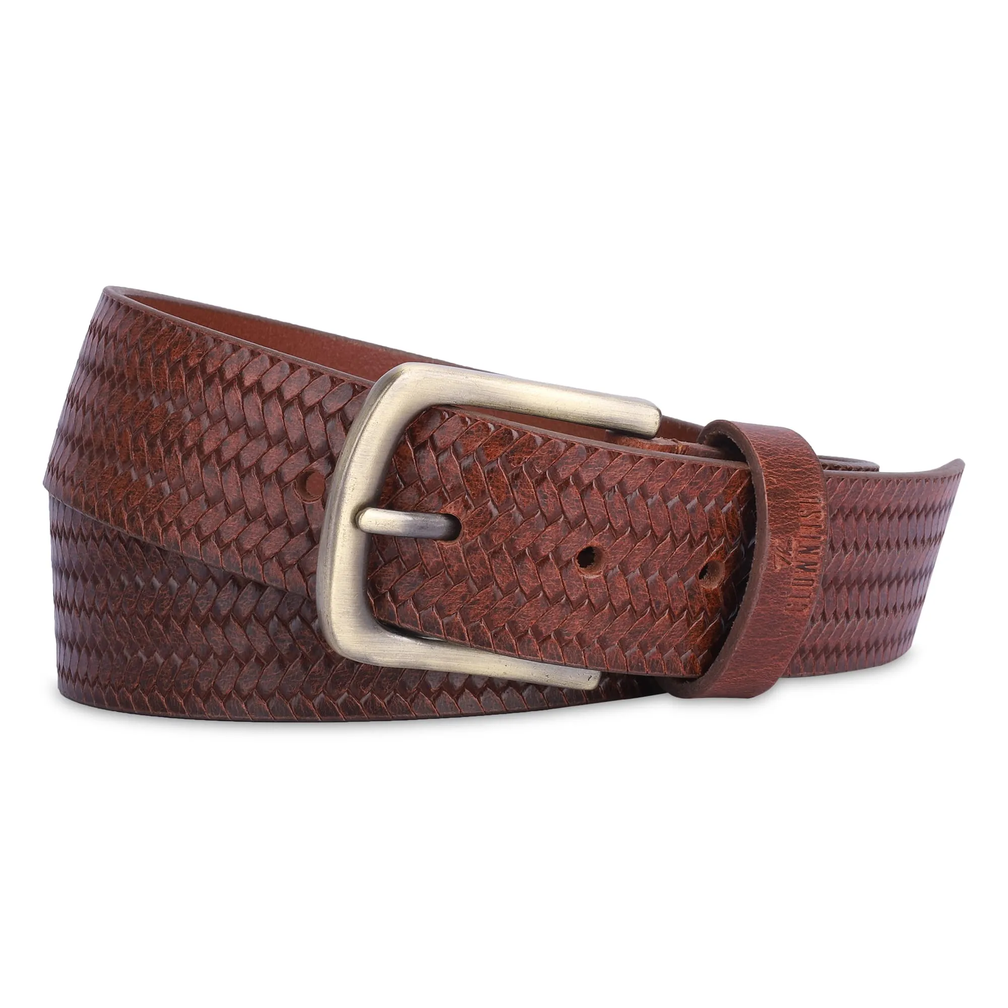 THE CLOWNFISH Men's Genuine Leather Belt with Embossed Design - Tan (Size - 36 inches)