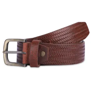 THE CLOWNFISH Men's Genuine Leather Belt with Embossed Design - Tan (Size - 36 inches)