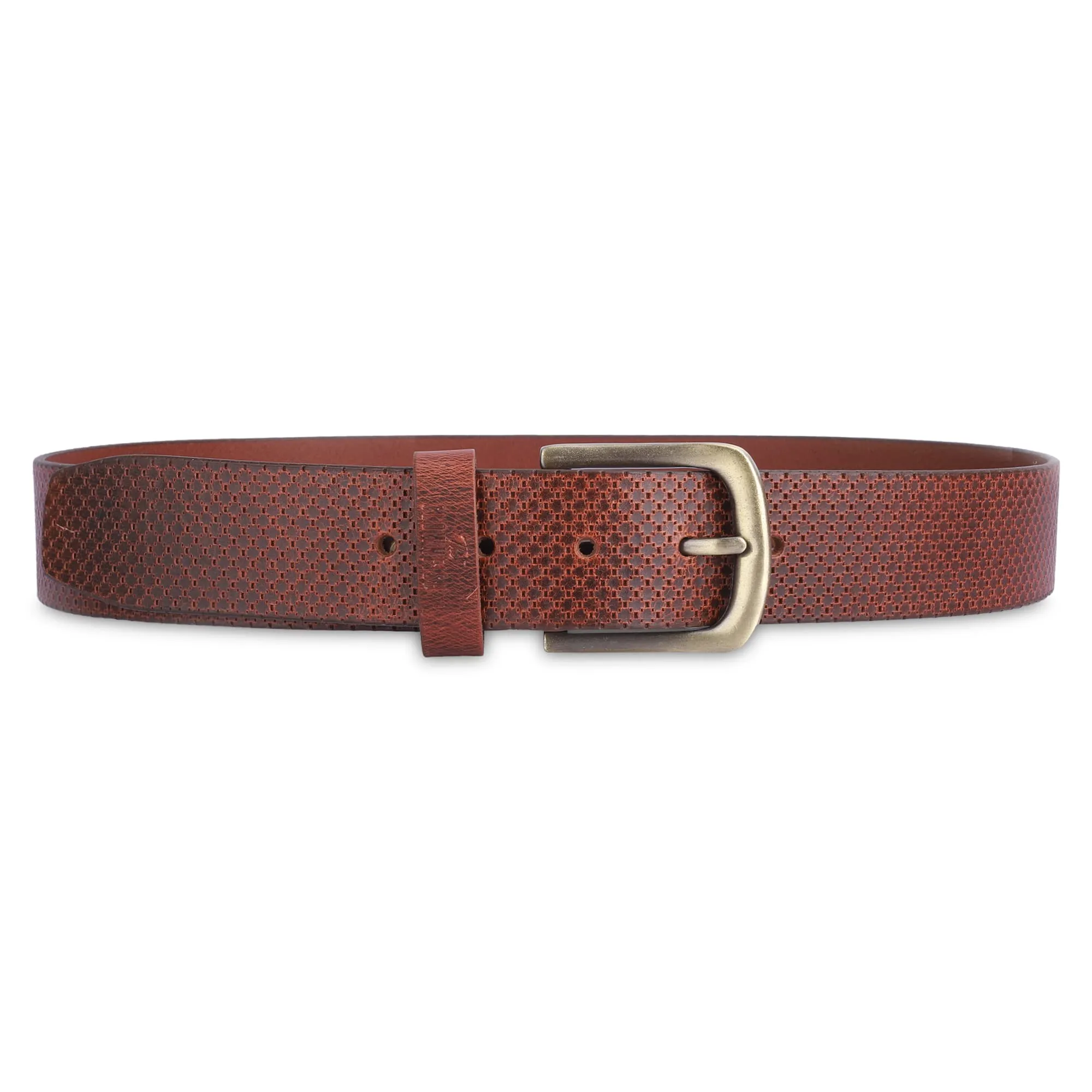 THE CLOWNFISH Men's Genuine Leather Belt with Textured Design-Tan (Size-32 inches)