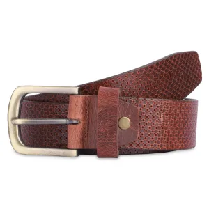 THE CLOWNFISH Men's Genuine Leather Belt with Textured Design-Tan (Size-32 inches)