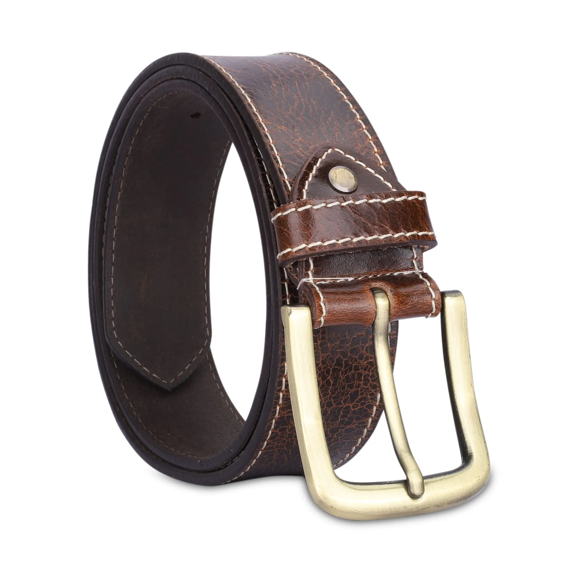 THE CLOWNFISH Men's Genuine Leather Belts - Brown (Size-40 inches)