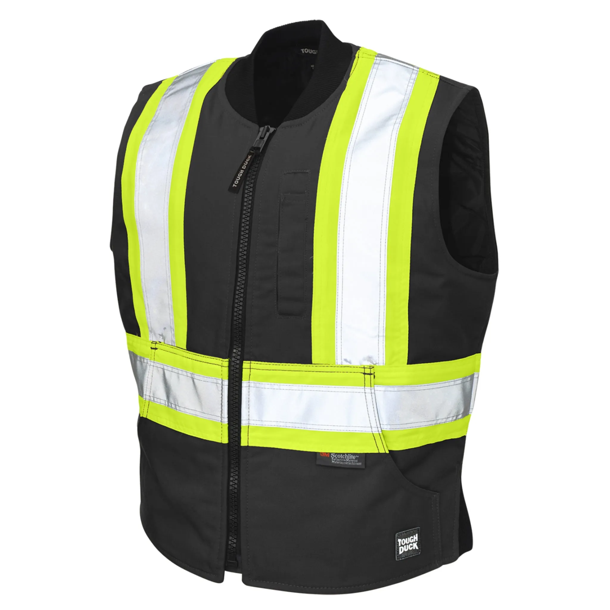 Tough Duck Men's Hi Vis Safety Work Vest SV06 - CSA Cotton Duck, Quilt Lined, Reflective, Durable, Warm, Comfortable, Pockets, ANSI Compliant | Sizes  XS-5XL