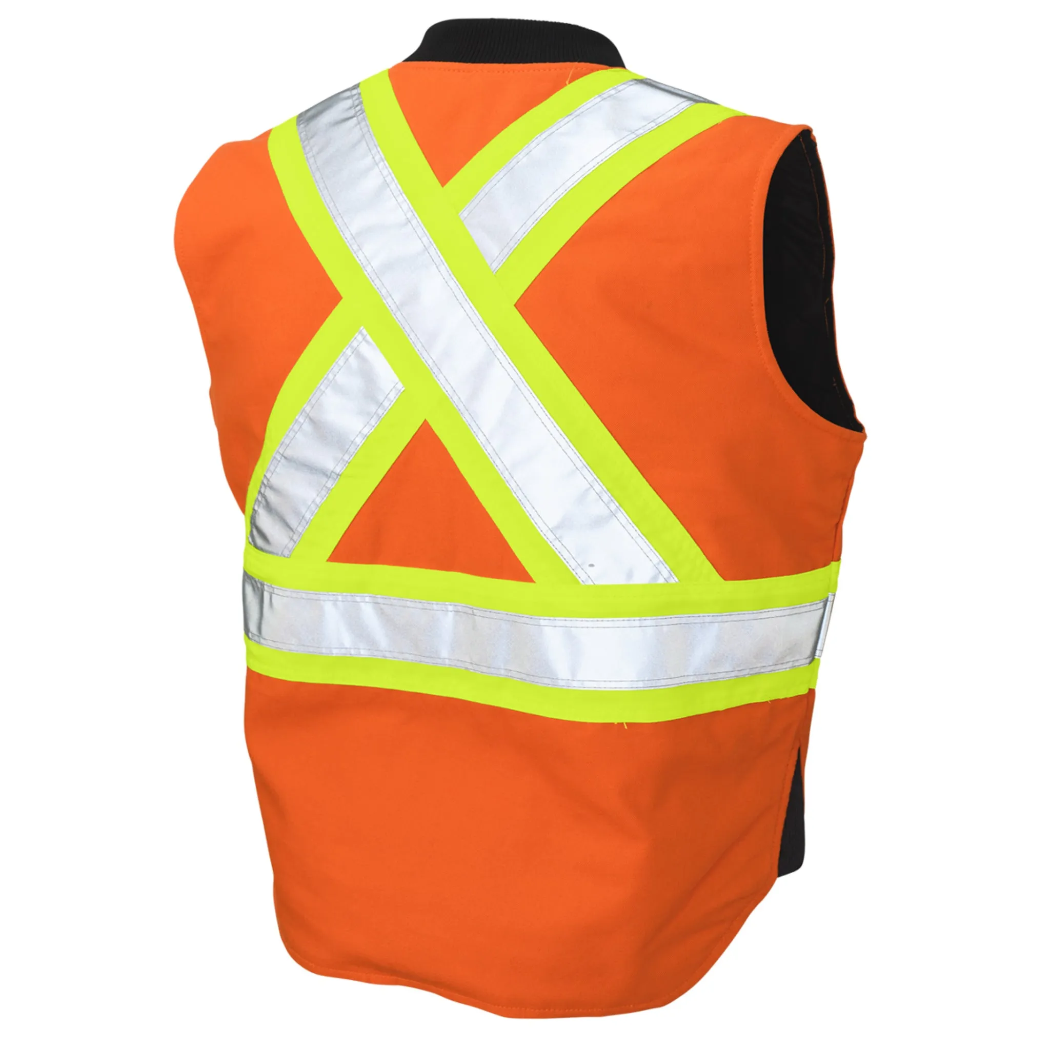 Tough Duck Men's Hi Vis Safety Work Vest SV06 - CSA Cotton Duck, Quilt Lined, Reflective, Durable, Warm, Comfortable, Pockets, ANSI Compliant | Sizes  XS-5XL