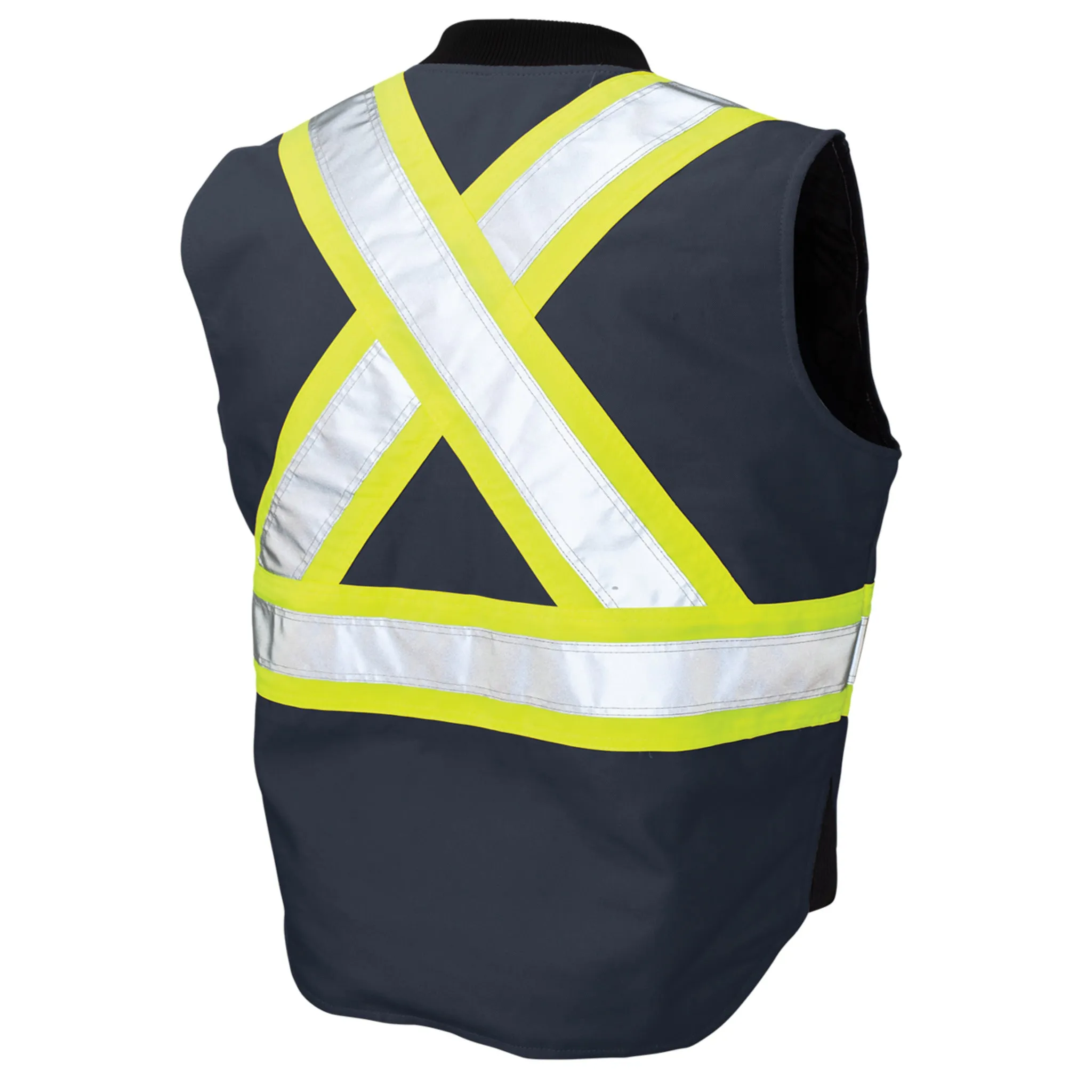 Tough Duck Men's Hi Vis Safety Work Vest SV06 - CSA Cotton Duck, Quilt Lined, Reflective, Durable, Warm, Comfortable, Pockets, ANSI Compliant | Sizes  XS-5XL