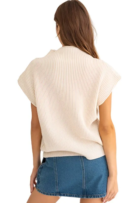 Turtle Neck Power Shoulder Sweater Vest