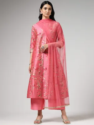 Vark Floral Print Light Pink Kurta with Palazzos & Dupatta