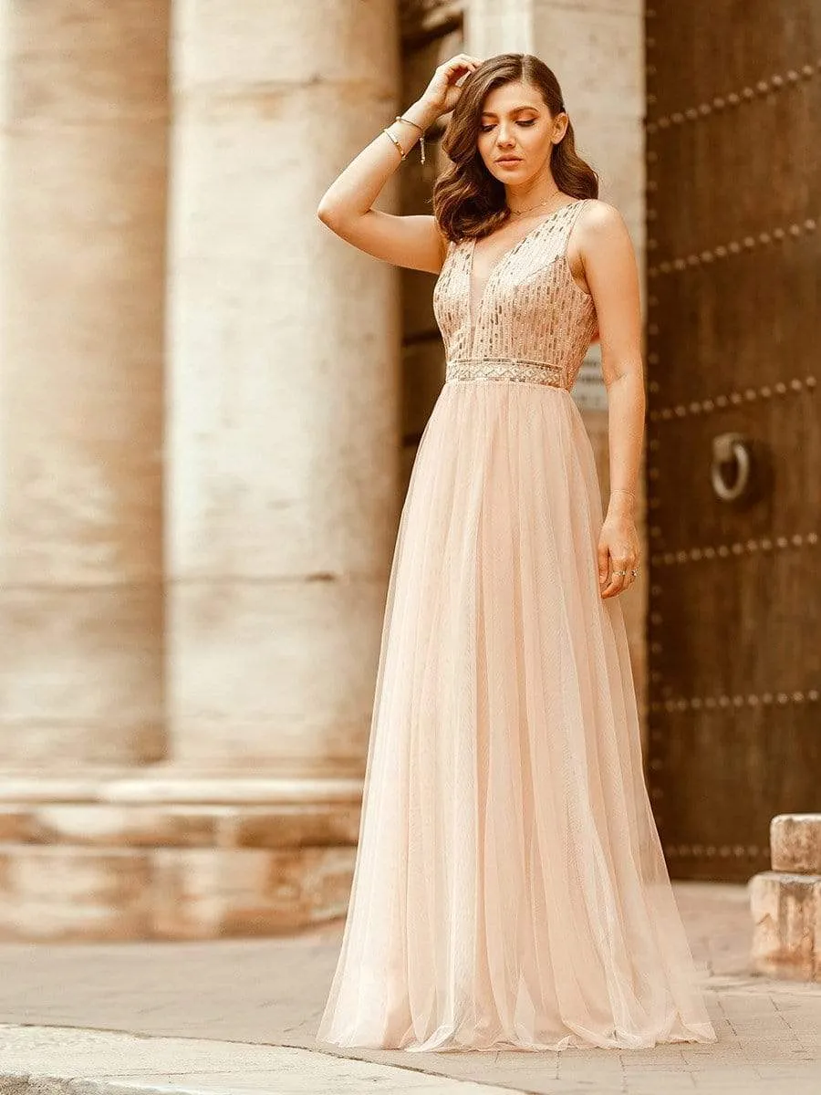 Women's Fashion A-Line Tulle Bridesmaid Dress with Sequin