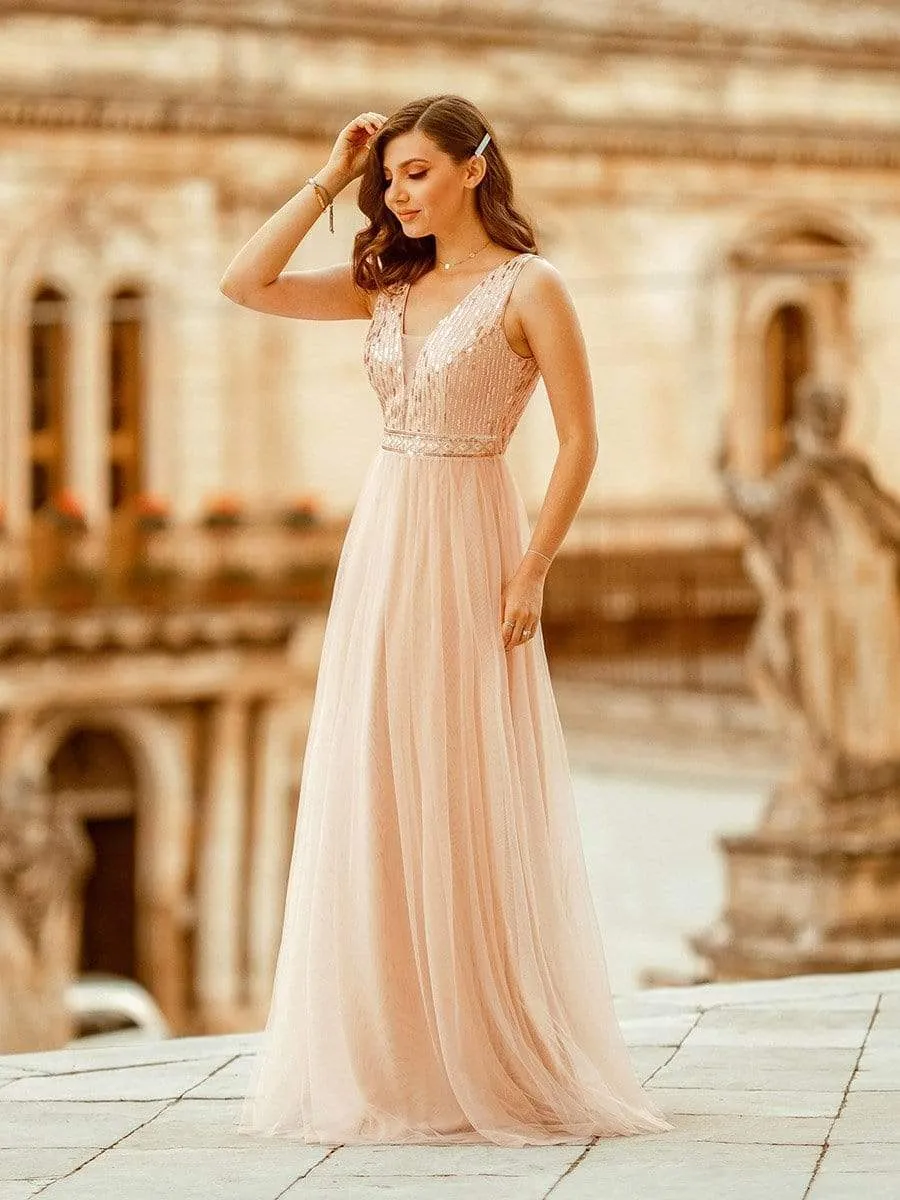 Women's Fashion A-Line Tulle Bridesmaid Dress with Sequin