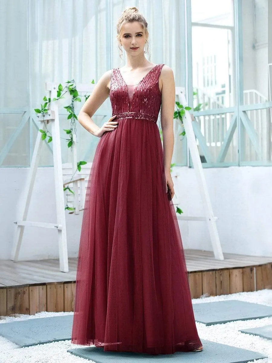 Women's Fashion A-Line Tulle Bridesmaid Dress with Sequin