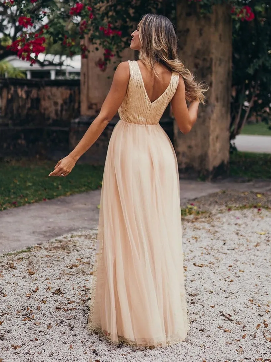 Women's Fashion A-Line Tulle Bridesmaid Dress with Sequin