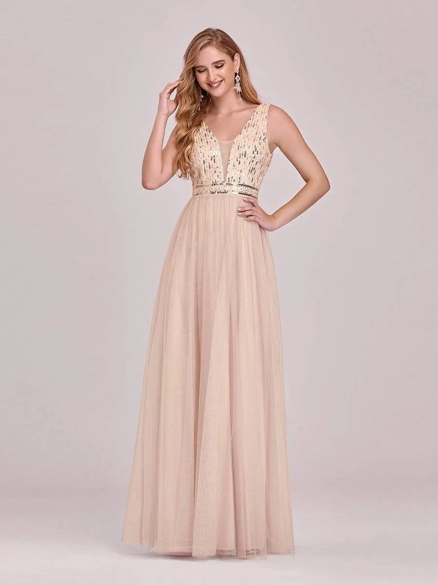 Women's Fashion A-Line Tulle Bridesmaid Dress with Sequin