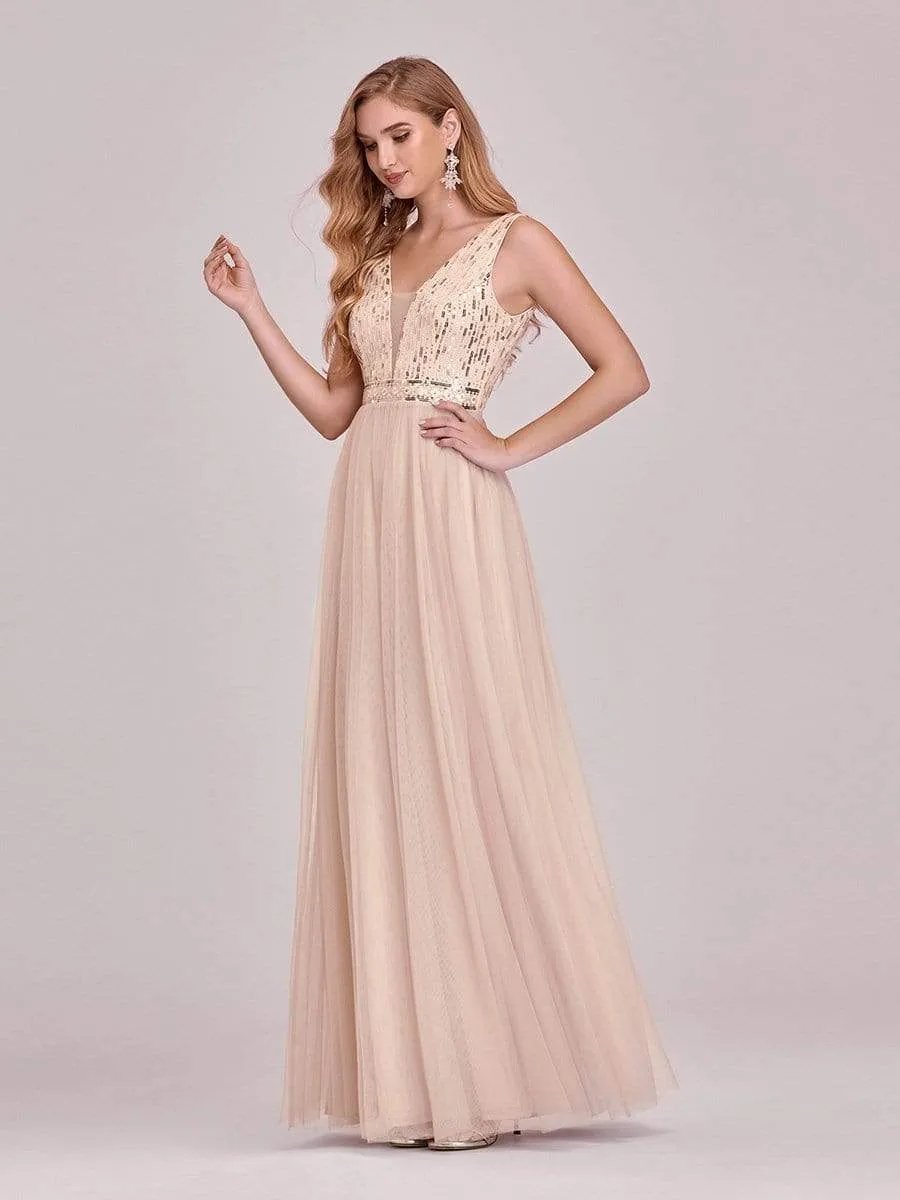 Women's Fashion A-Line Tulle Bridesmaid Dress with Sequin