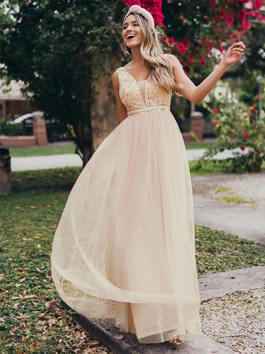 Women's Fashion A-Line Tulle Bridesmaid Dress with Sequin